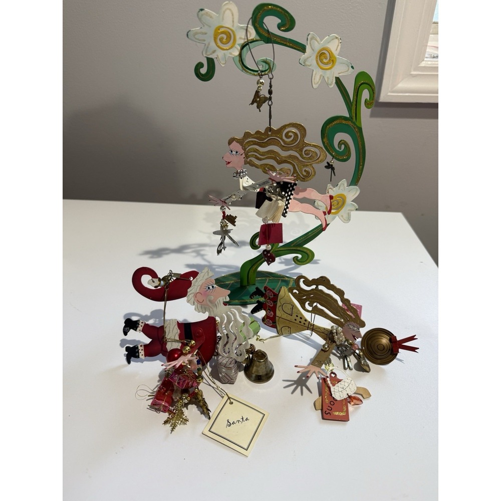 4 Piece Karen Rossi Silvestri Fanciful Flights‎ Ornaments SANTA SHOPPER COUPONER